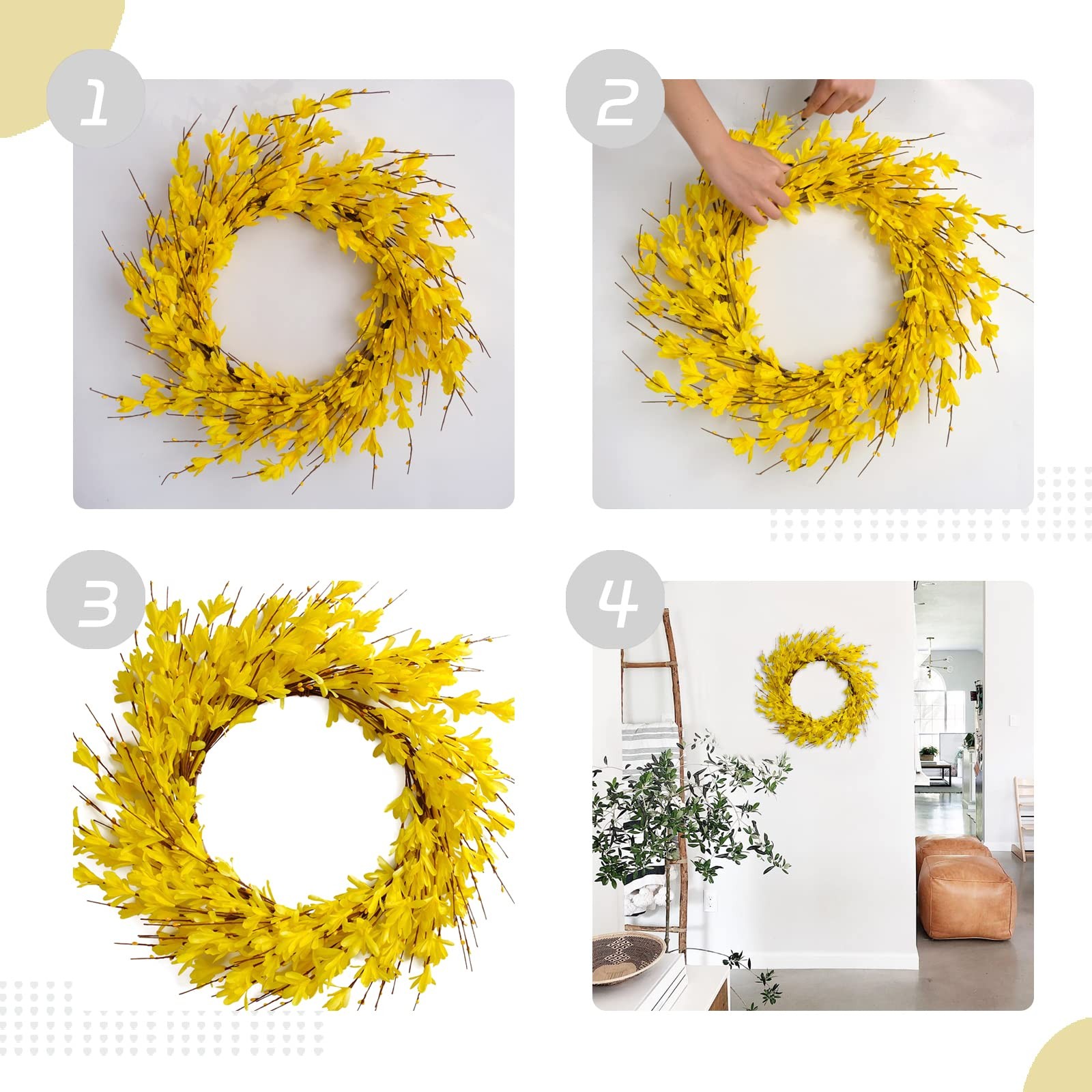Bibelot 20inch Artificial Forsythia Flower Wreath Spring Summer Fall Silk Leaves gallery