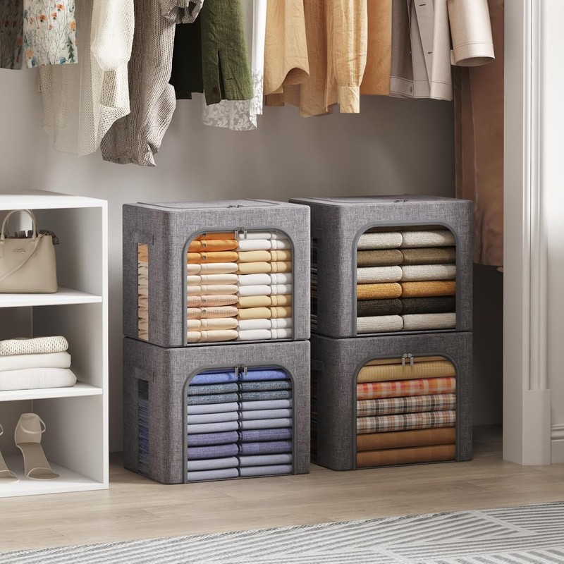 Stackable organiser with metal frame, cloth organiser with clear window and zip gallery