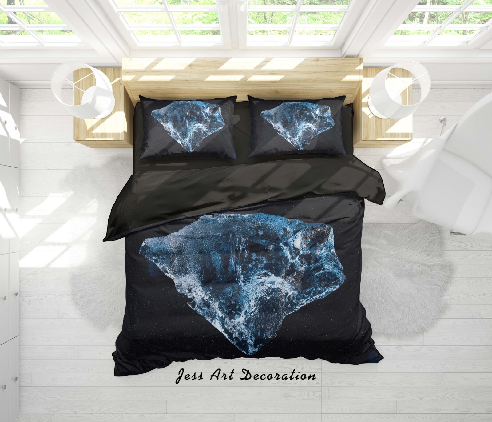 3D Ice Geometric Black Background Quilt Cover Set Bedding Sets Pillowcases 64 gallery