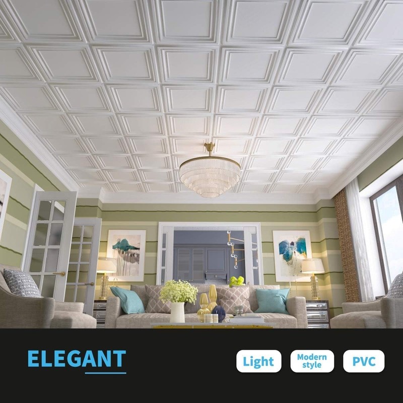 Lightweight White PVC Ceiling Tiles 12-Pack, Easy Glue-Down Installation gallery