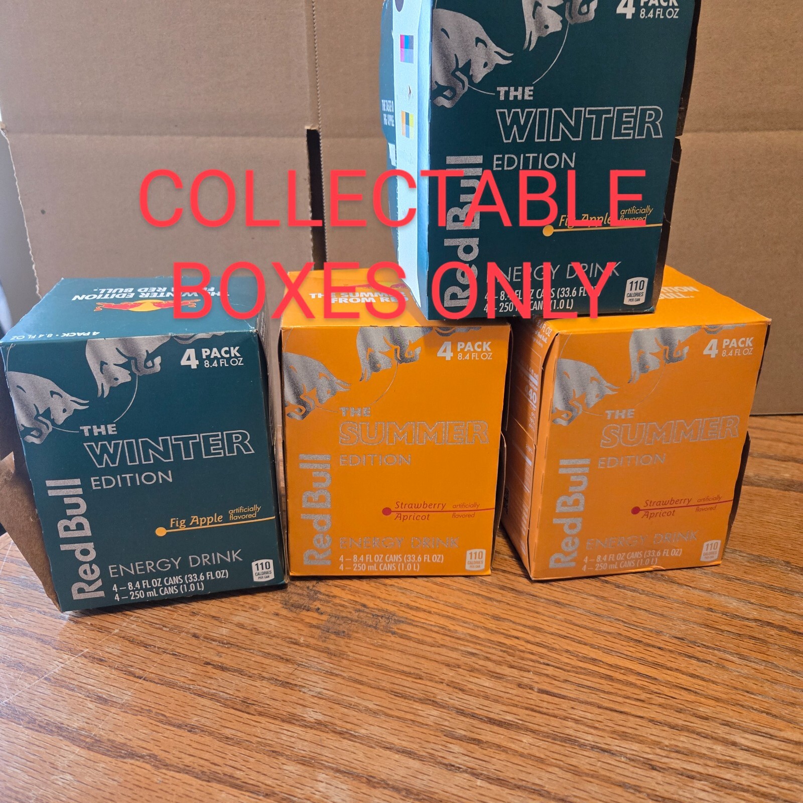 Red Bull Summer and Winter Edition Boxes two of each 4 pk 8.4 oz ( boxes only) gallery