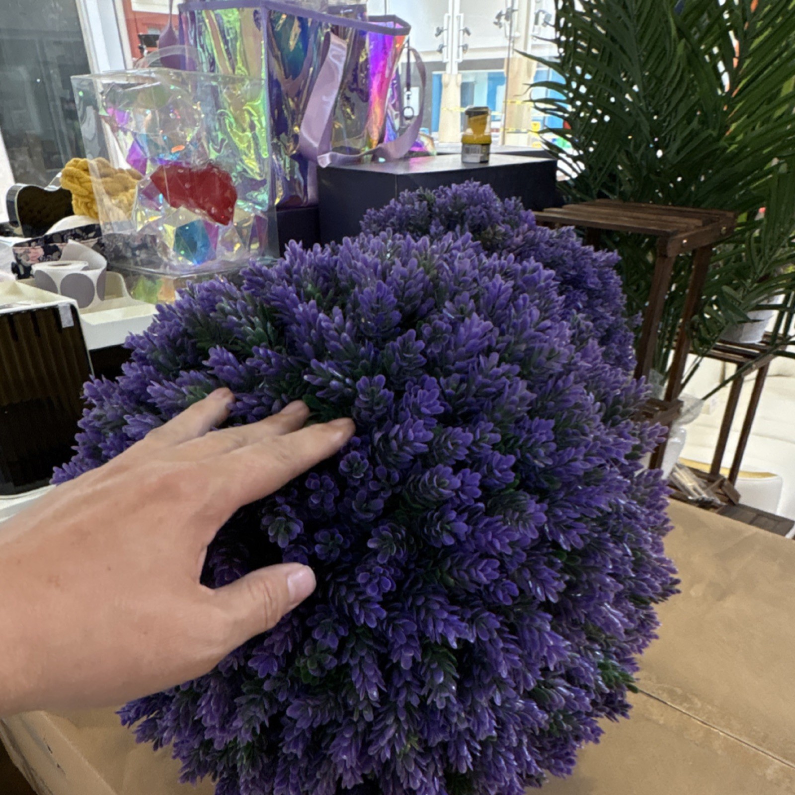 Artificial Lavender Topiary Ball Purple Green Plastic Set of 2 gallery