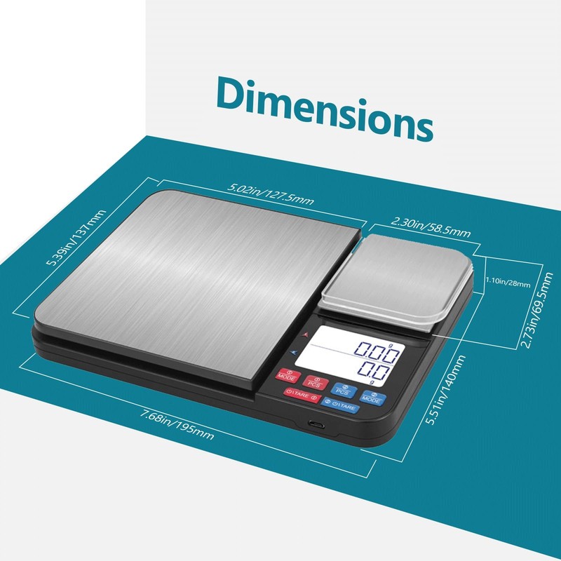 Dual Platform Digital Kitchen Scale, USB Rechargeable, 11lbs/5kg with 0.1g Pr... gallery