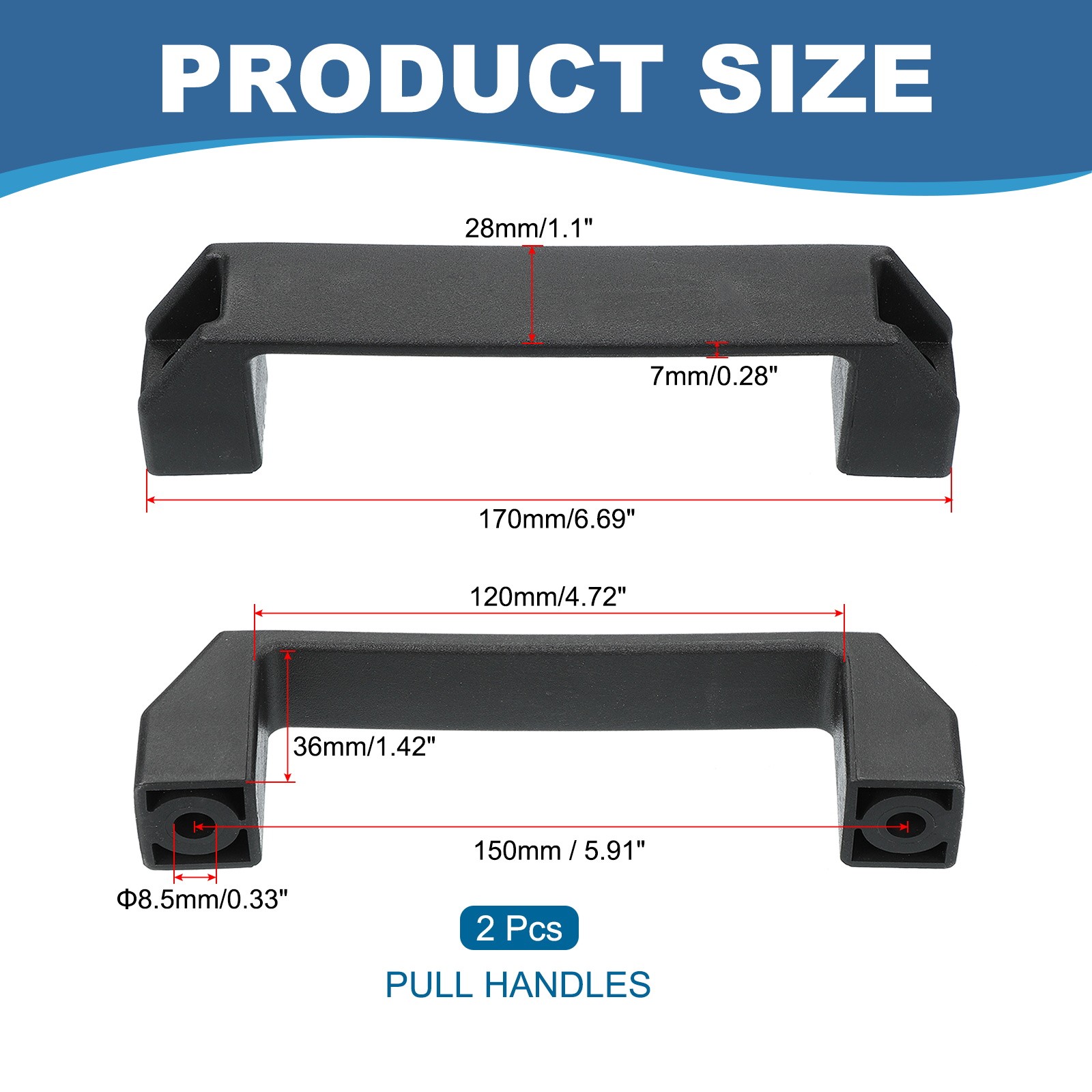 2 Pcs Plastic Pull Handles 150mm Hole Centers Square Drawer Pulls Black gallery