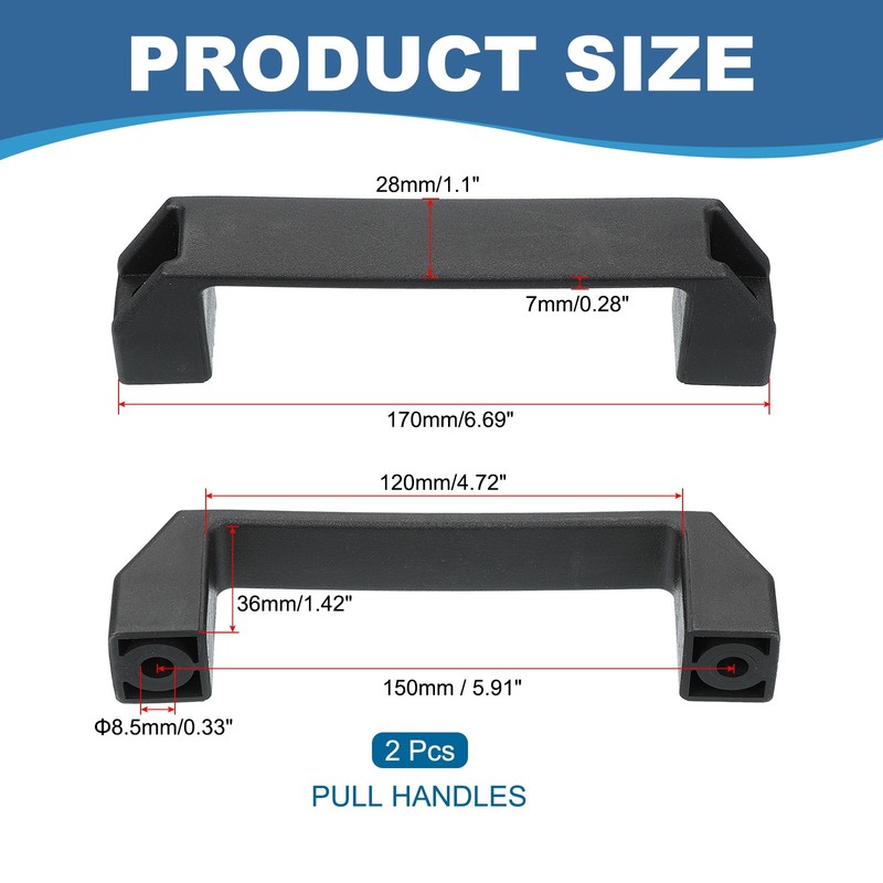 2 Pcs Plastic Pull Handles 150mm Hole Centers Square Drawer Pulls Black gallery