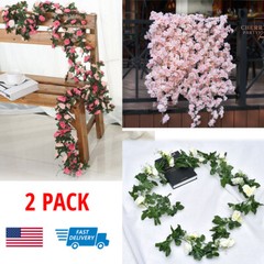 2 Pack Artificial Rose Vine Cherry Blossom Garland Flower Hanging Wedding Party