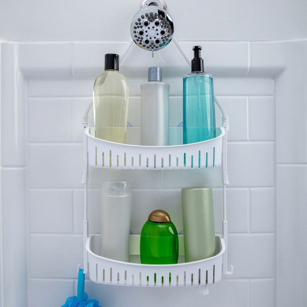 SlipX Solutions Height Adjustable Plastic Shower Caddy, Hangs Almost Anywhere
