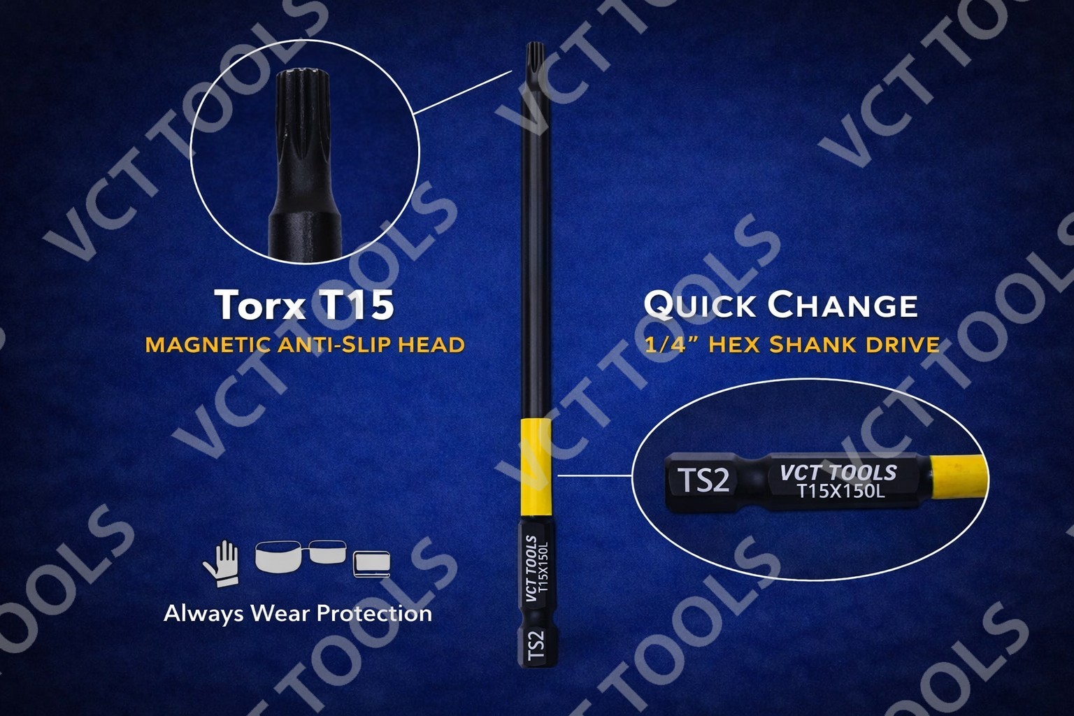 VCT T15 Torx Magnetic Anti‑Slip Screwdriver Bits 10‑Pack 6" S2 Steel gallery