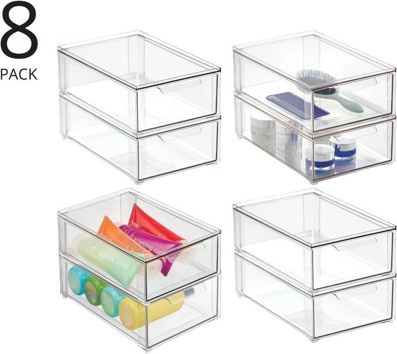 mDesign Plastic Stackable Bathroom Storage Organizer Bin with Pull Out Drawer gallery