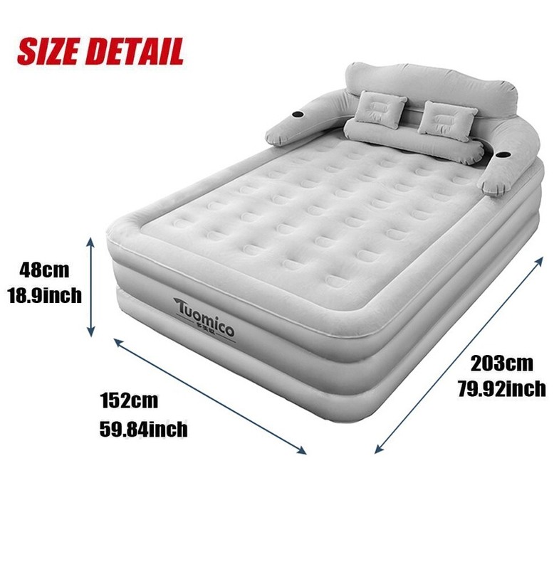 Inflatable High Raised Double King Size Air Bed Mattress w/Pump Pillow Set grey gallery