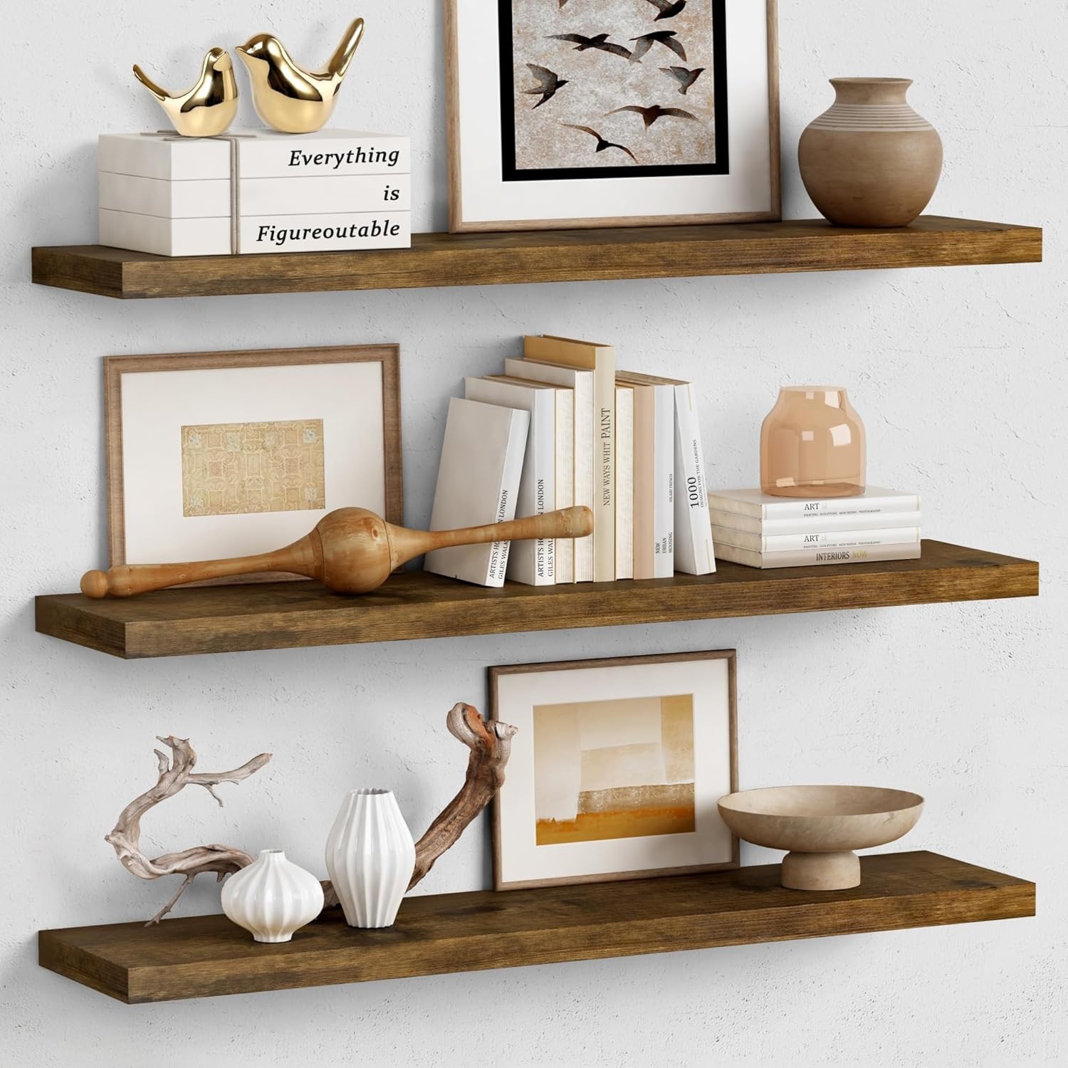 36 Inch Floating Shelves Wall Long Set of 3 Large Deep Wall Shelves Bedroom gallery