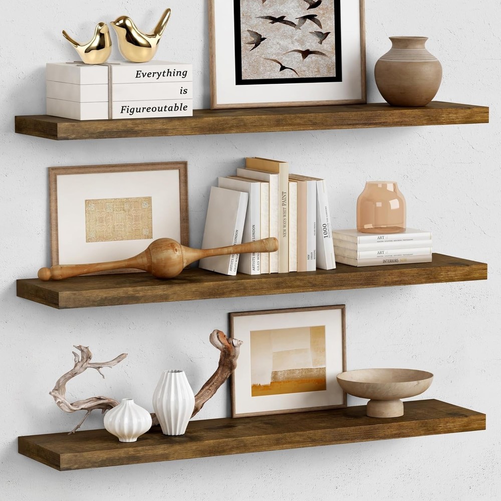 36 Inch Floating Shelves Wall Long Set of 3 Large Deep Wall Shelves Bedroom