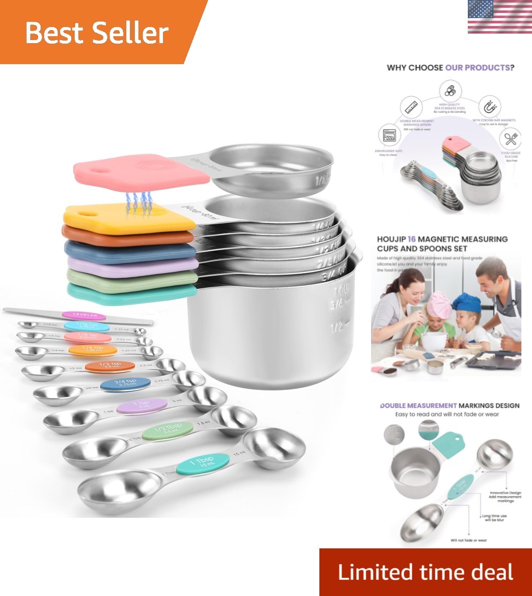 Magnetic Measuring Cups and Spoons Set-Heavy Duty 304 Stainless Steel，Double ... gallery