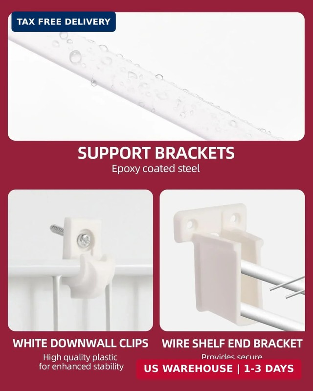 12inch Wire Shelf Brackets for Standard Shelves- 25kg Max Load Rust-Proof Metal gallery