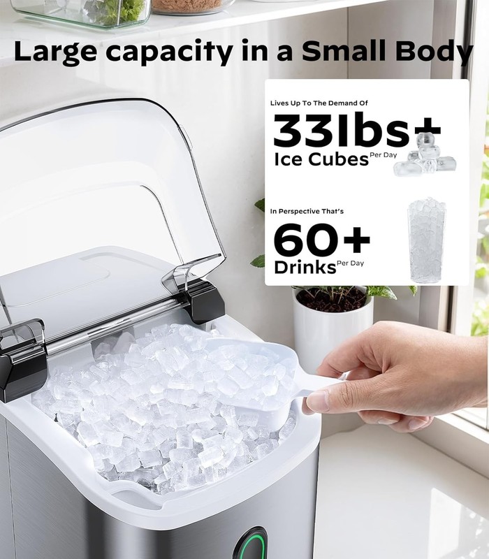 Compact Stainless Steel Nugget Ice Maker - Effortless Self-Cleaning, 33lbs Daily gallery