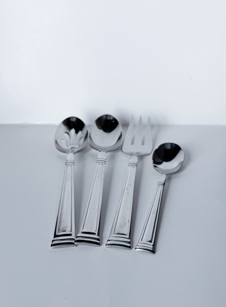 Lenox ESQUIRE Serving (4pc Set) Solid And Pierced Spoons Fork 18/10 Stainless
