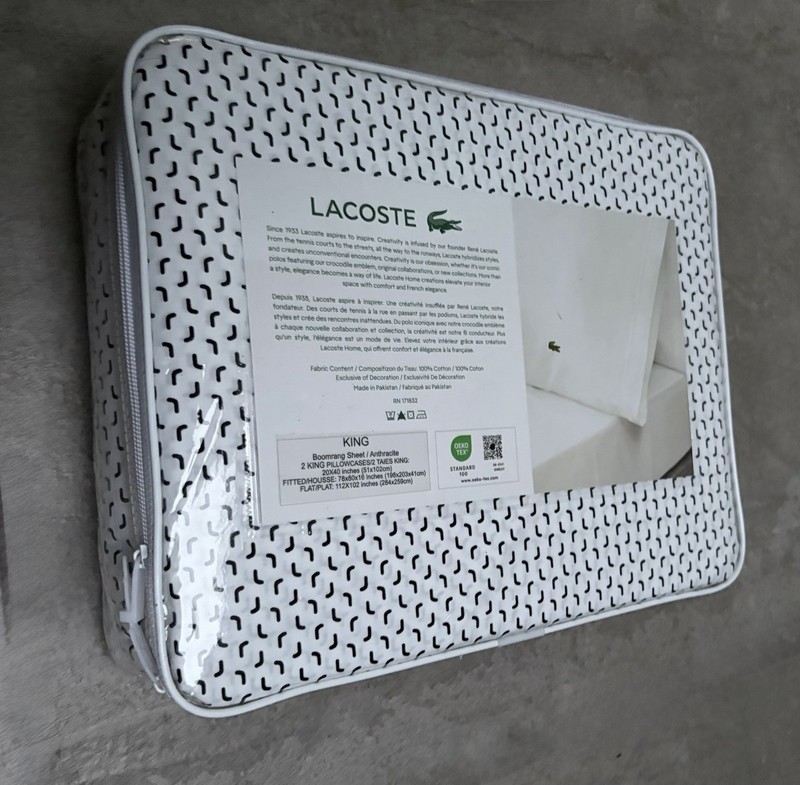 Lacoste King Sheet Set Cotton Percale Boomrang Print White & Black (Anthracite) gallery