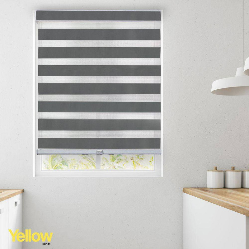 Gray Cordless Room Darkening Polyester Dual Layer Zebra Roller Shades-69 In. W X gallery