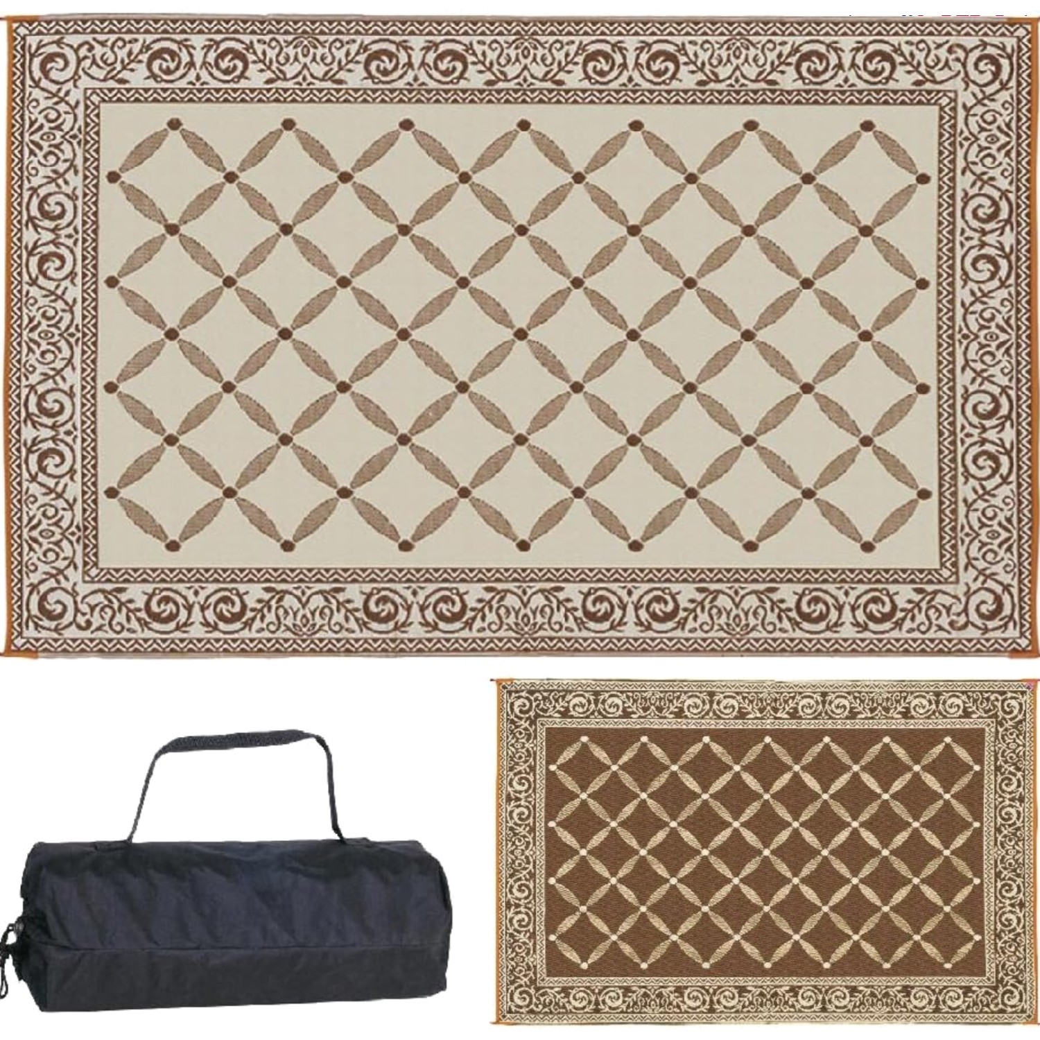 Luxury Brown/Beige 6' x 9' Reversible Picnic Rug - Lightweight & Easy Clean gallery