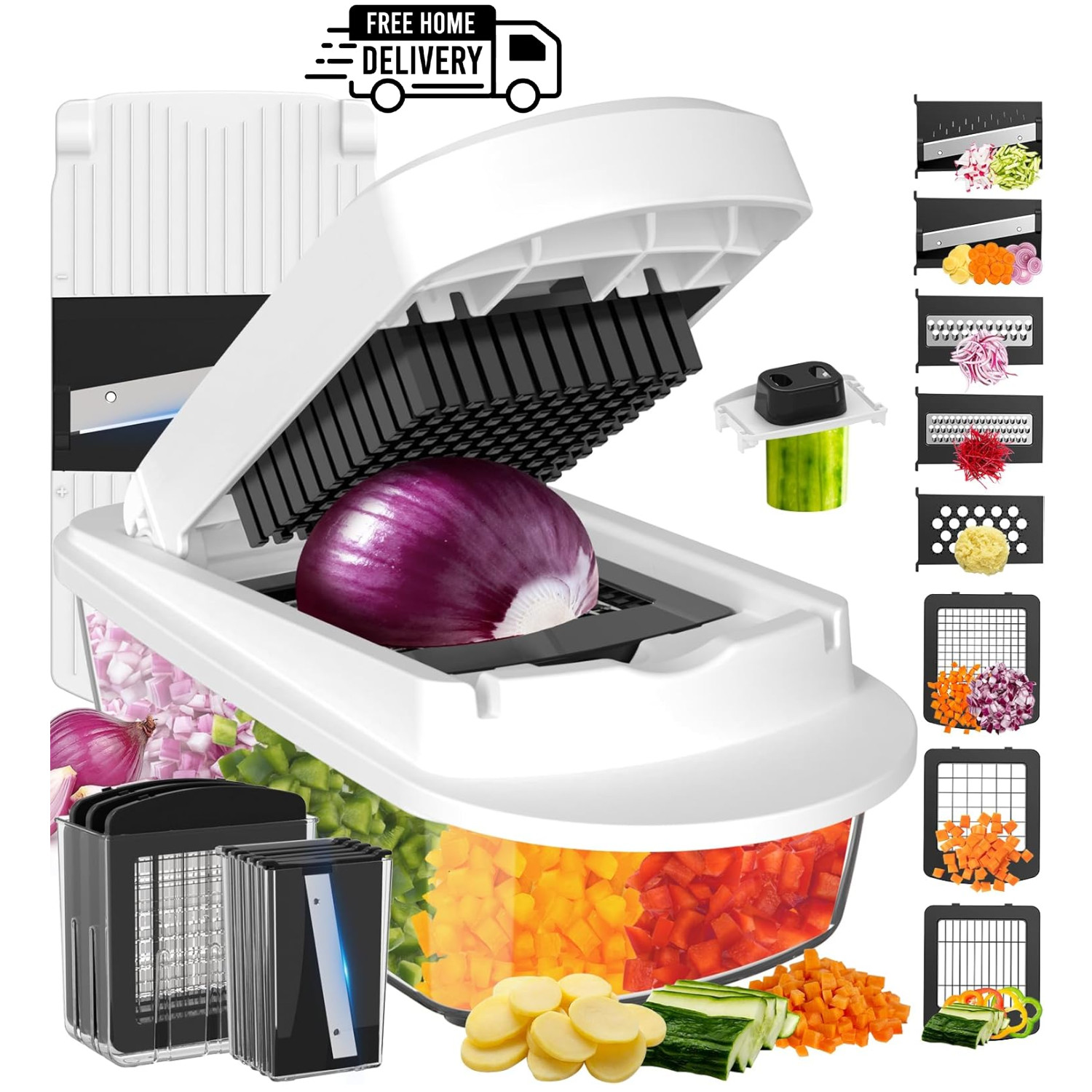 8 Blade All-in-1 Vegetable Chopper Mandoline Slicer with Container (Select One) gallery