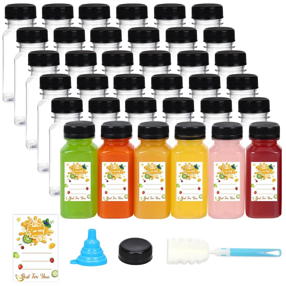 36 PCS 6 OZ Empty Plastic Juice Bottles Caps Clear Bulk Beverage Containers