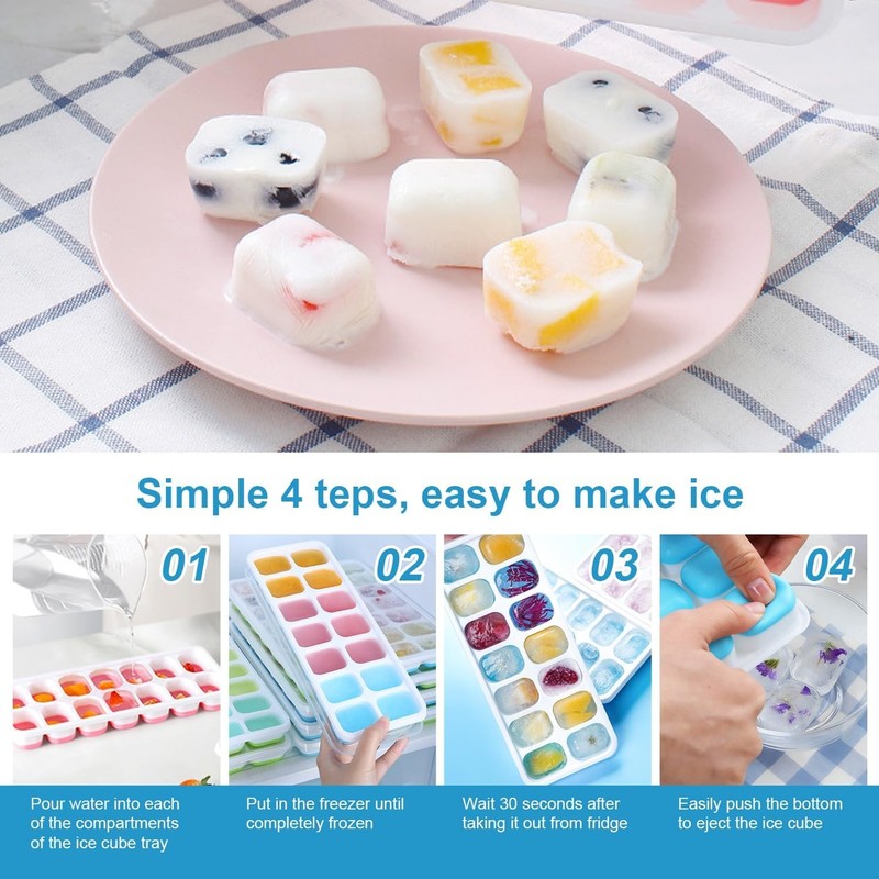 Ice Cube Tray with Lid, Easy-Release, Flexible, Ice Cube Tray, Spill-Resistant, gallery