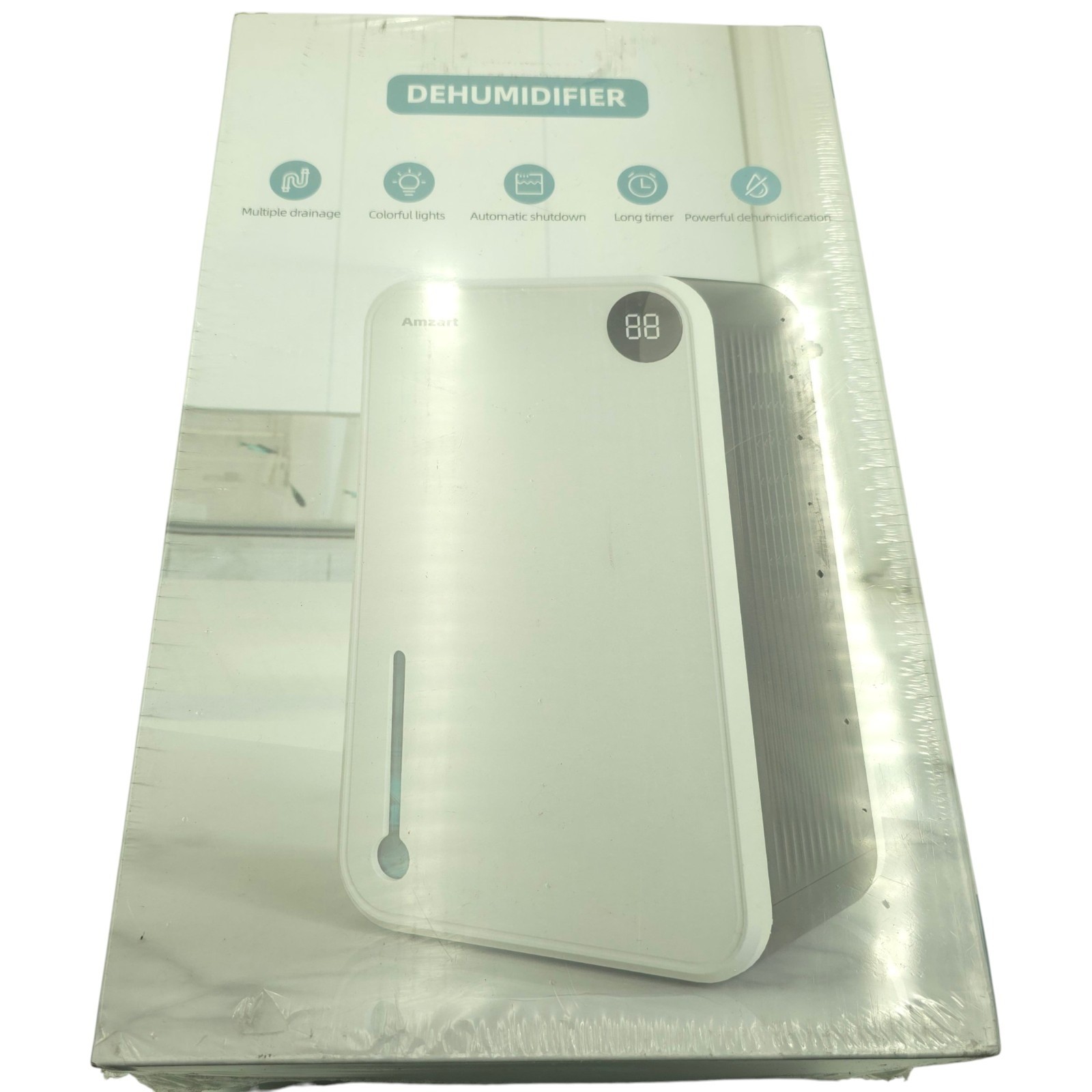 Amzart Rx02-A Auto Shutoff Dehumidifier 90W 100-240V 50/60Hz Led Lights White gallery