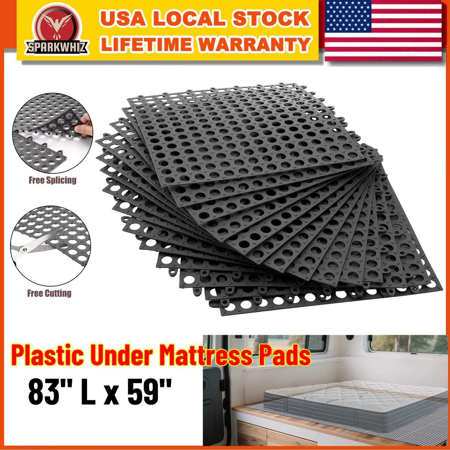 Plactic Mattress Underlay 83" L x 59" RV Under Mattress Modular Interlocking ... gallery