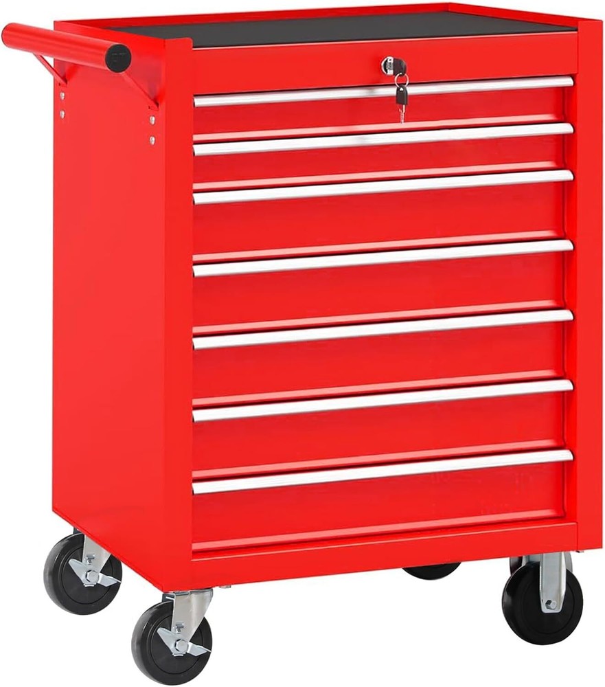 Red 7 Drawers Rolling Tool Chest on Wheels，Rolling Tool Cart Box Storage Cabinet
