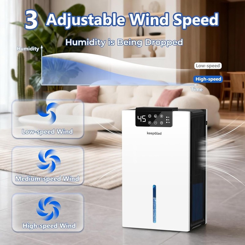 KeepGlad Smart Dehumidifier Tower White Digital Display Quiet Water Window gallery