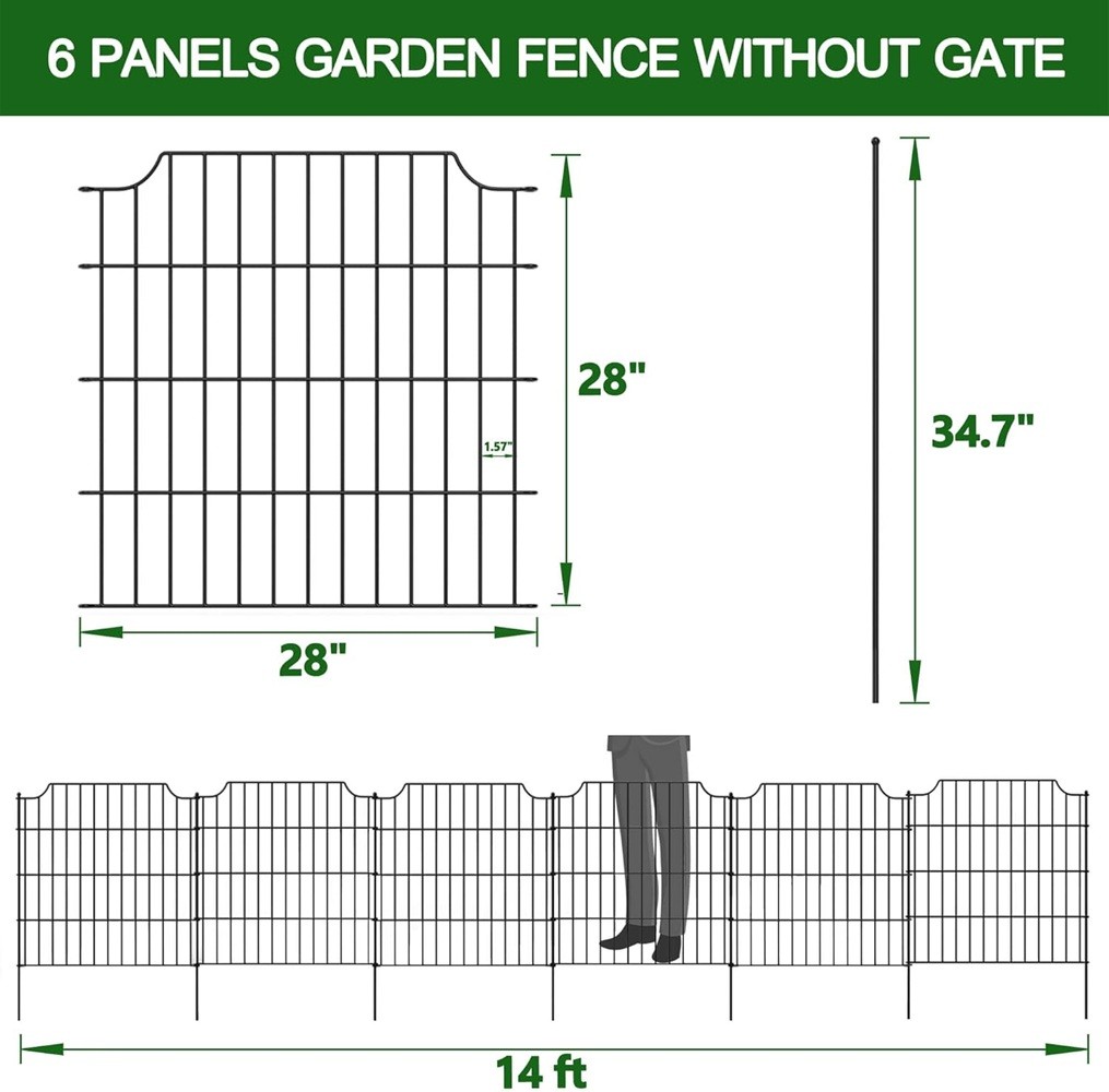 6 Panels of Rustproof Black Metal Decorative Garden Fence 28in H X 28in L gallery