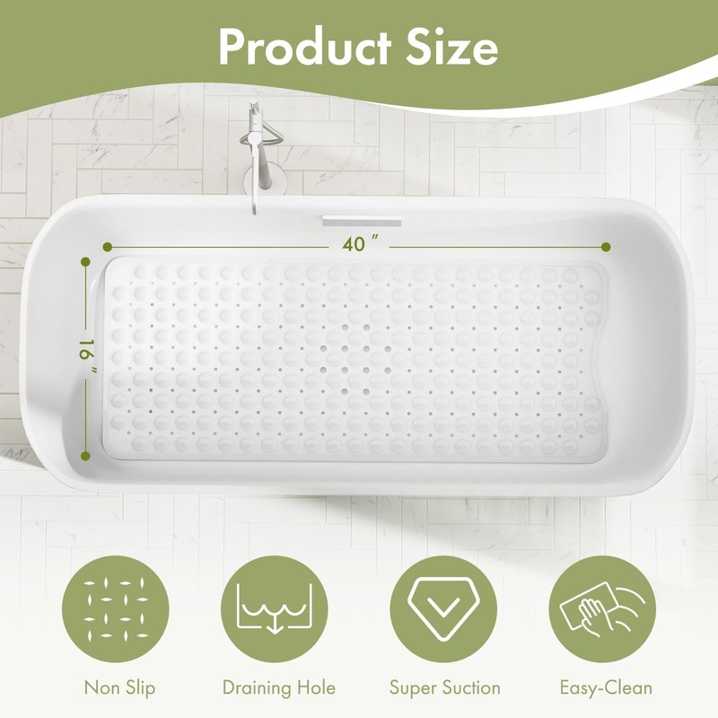 Amazerbath 40X16 Rectangular White Non-slip Bathtub Shower Mat With Suction Cups gallery