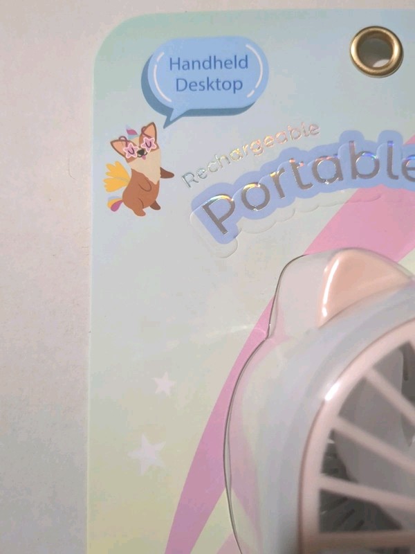 Mini Small Handheld Desktop Rechargeable Cat Portable Fan Pink & Light Gray New gallery