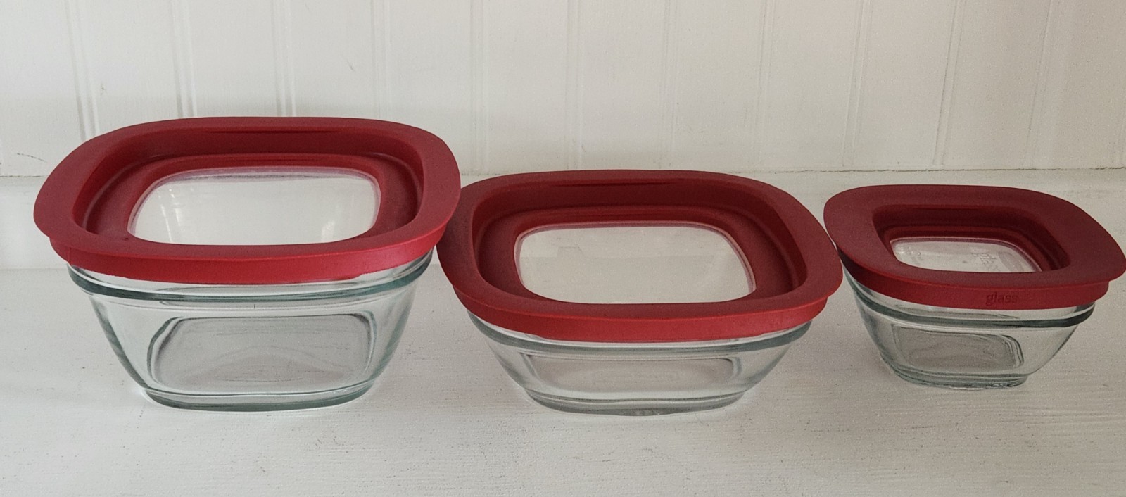 Rubbermaid Red Storage Glass Containers 7N68 7N62 7N63 Silicone Seal Lids Set3 gallery