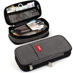 Large Capacity Pencil Case, Expandable Stationery Bag with Zipper Darkgrey