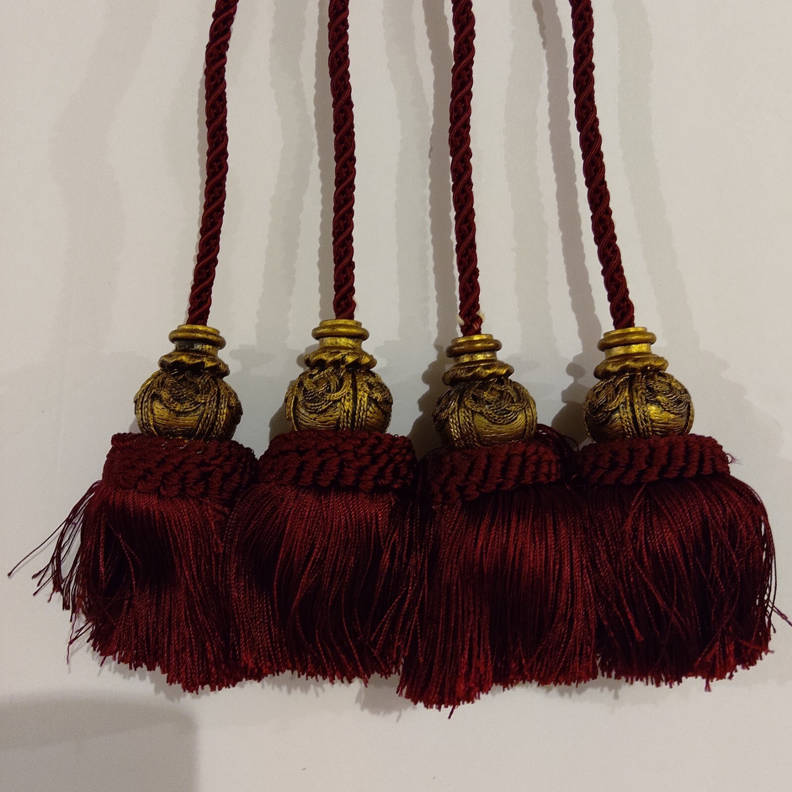 Hand Woven Curtain Rope Tie Back Window Burgundy Tassel. Tie back. 1 Set gallery