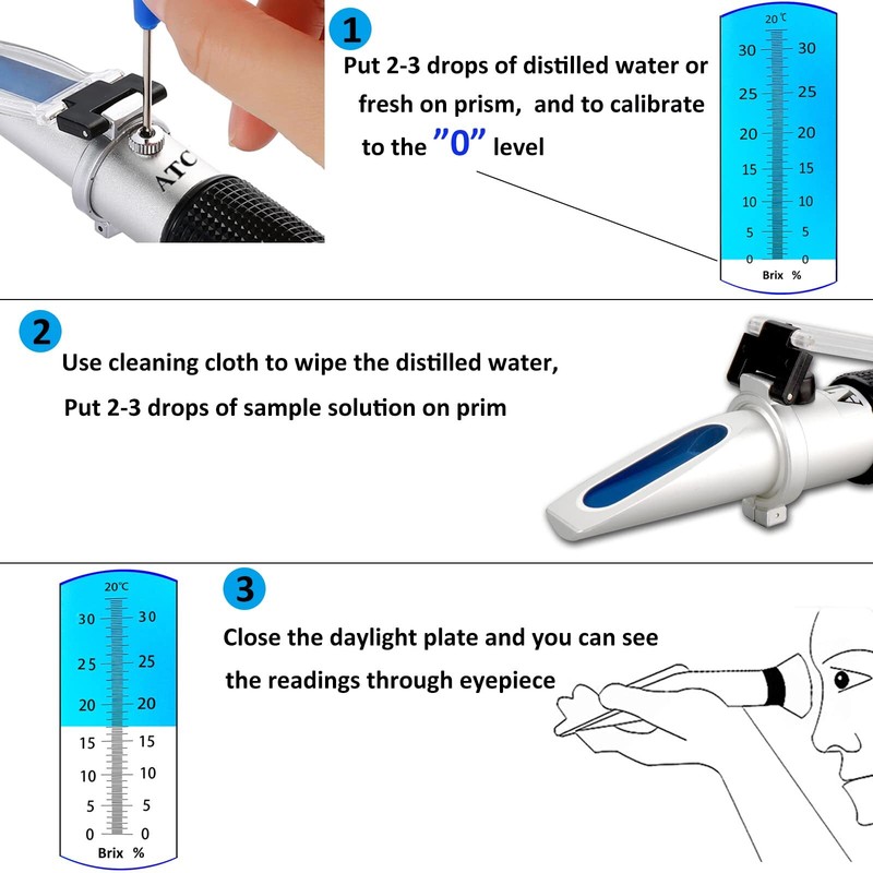Brix Refractometer 0-32% Brix Meter Refractometer for Testing Sugar Content ATC gallery