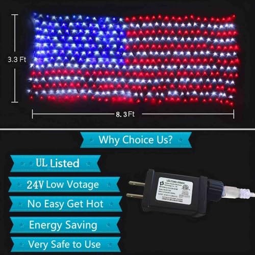 American Flag String Lights,Waterproof 420Led Flag Net Light 6.5 FT x 3.28 FT gallery