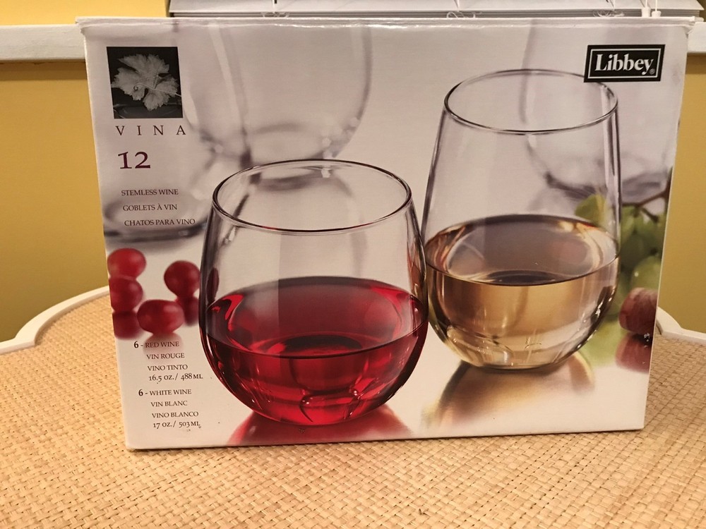 Libbey Vina Stemless Wine Glasses for Red and White Wines, Set of 11 NEW