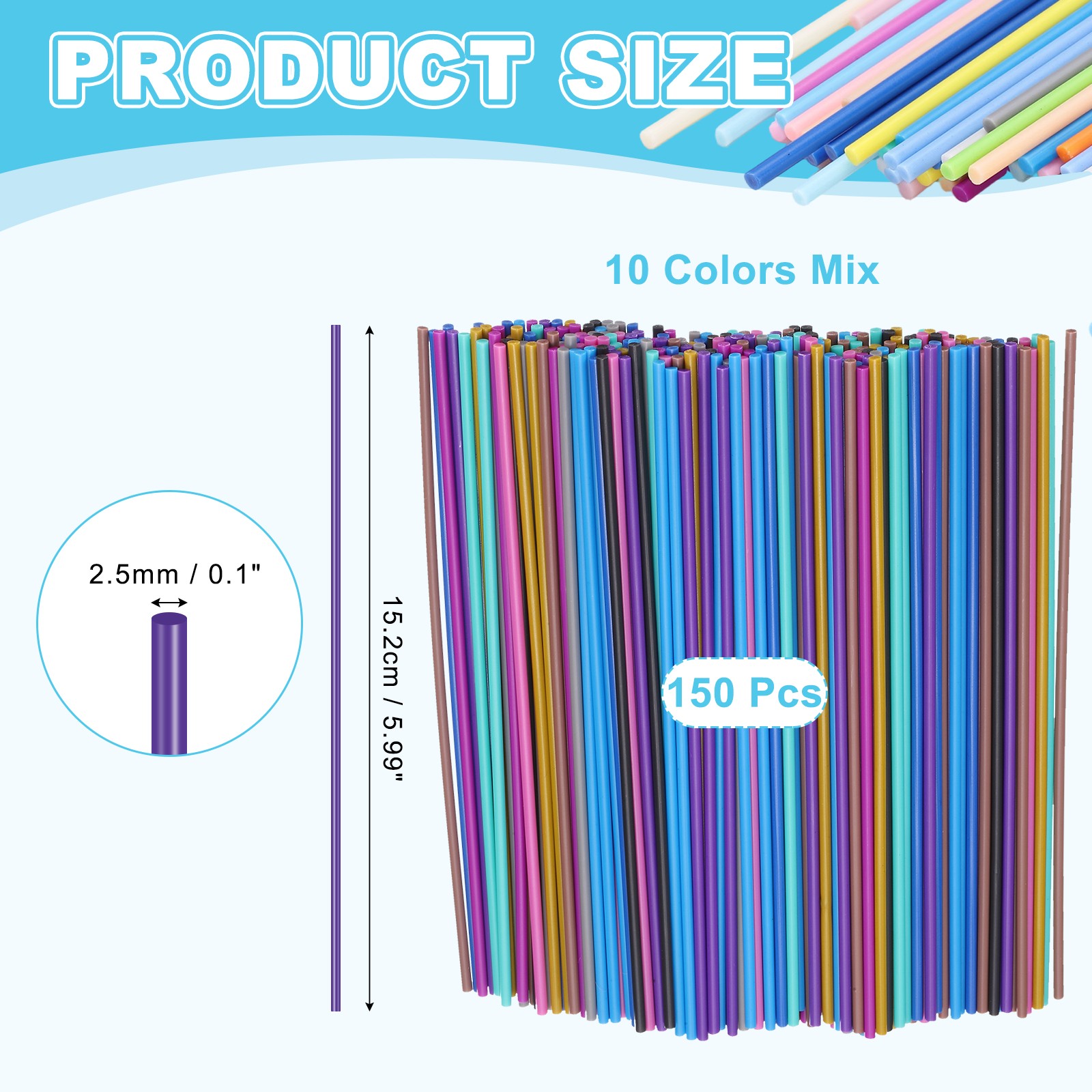 3D Pen Printer Filament Refill, 150 Pcs 10 Color Mix PCL Eco-Filament Strands gallery