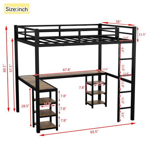 Full Metal Loft Bed With Desk And Shelves gallery