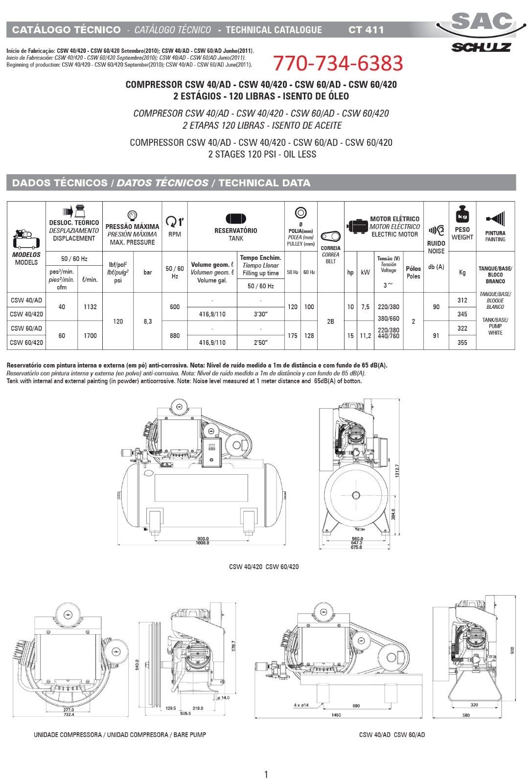 Schulz oilless air compressor pump csv -15 3hp or 5 hp oilless gallery