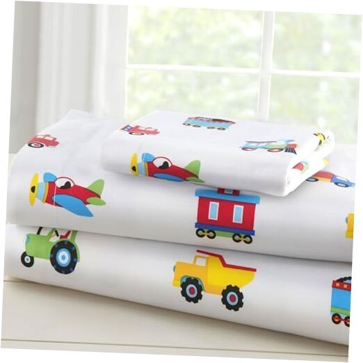 100% Cotton Toddler Sheet Set – Soft & Cozy Bed Sheets Trains, Planes, Trucks gallery