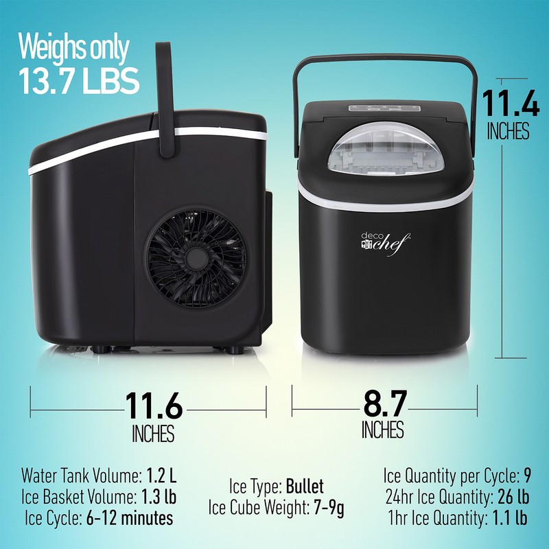 Deco Chef Compact Countertop Ice Maker 26LBs in 24HRs, 9 Cubes in 6 MIN, Black gallery