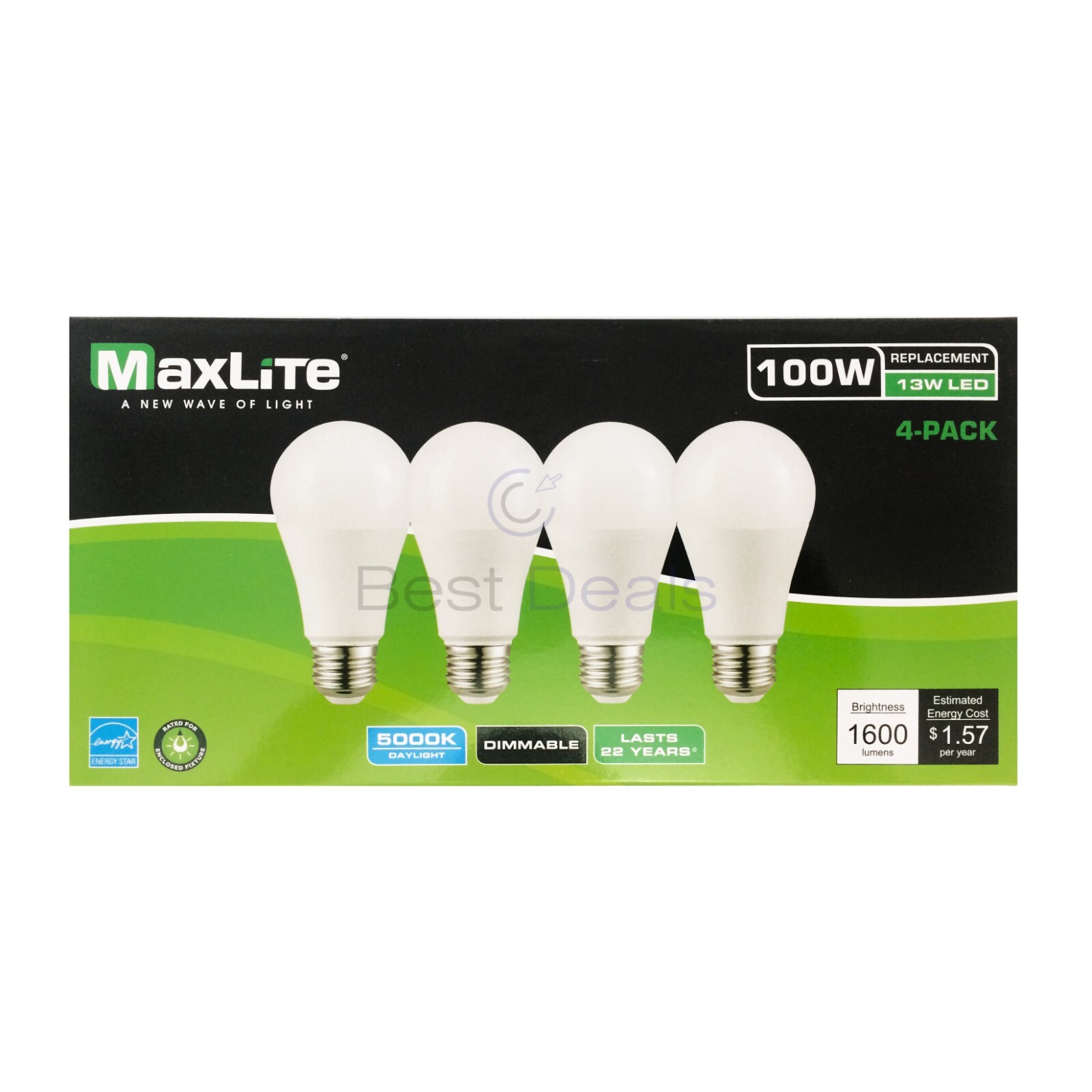 96 PACK Maxlite Dimmable LED 13W Daylight Light Bulb A19 100W replacement 5000K gallery