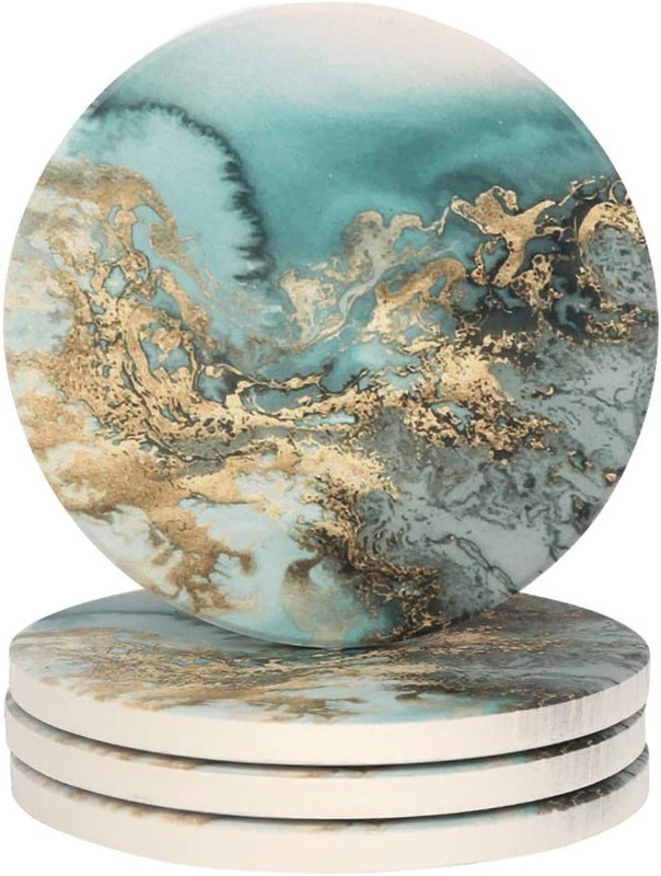 Lahome Marble Pattern Coasters - round Drinks Absorbent Stone Coaster Set with C gallery