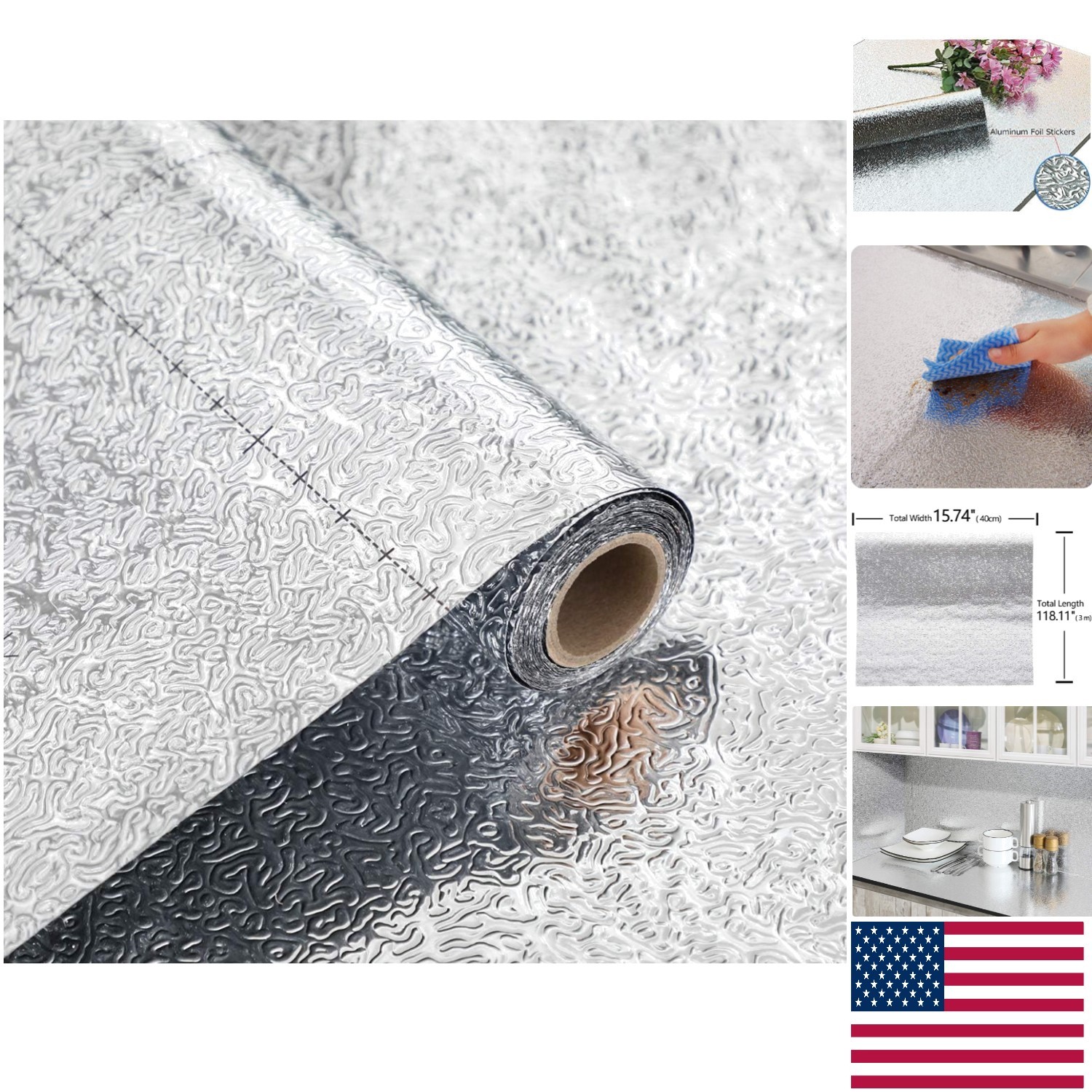 Easy-to-Install Heat Resistant Shelf Liner & Backsplash Wallpaper, 15.74"x118" gallery