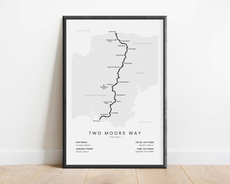 Two Moors Way Map Print | Devon Coast to Coast Trail Poster | England Hiking Map gallery