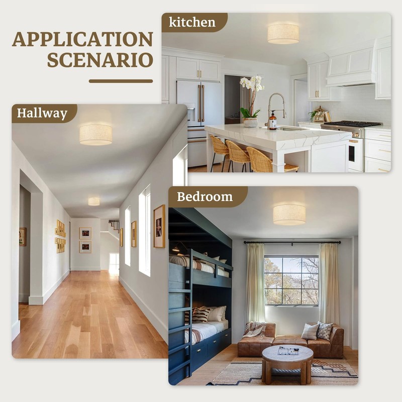 13Inch Semi Flush Mount Ceiling Light Fixture,3-Light Ceiling Mount Drum Light F gallery