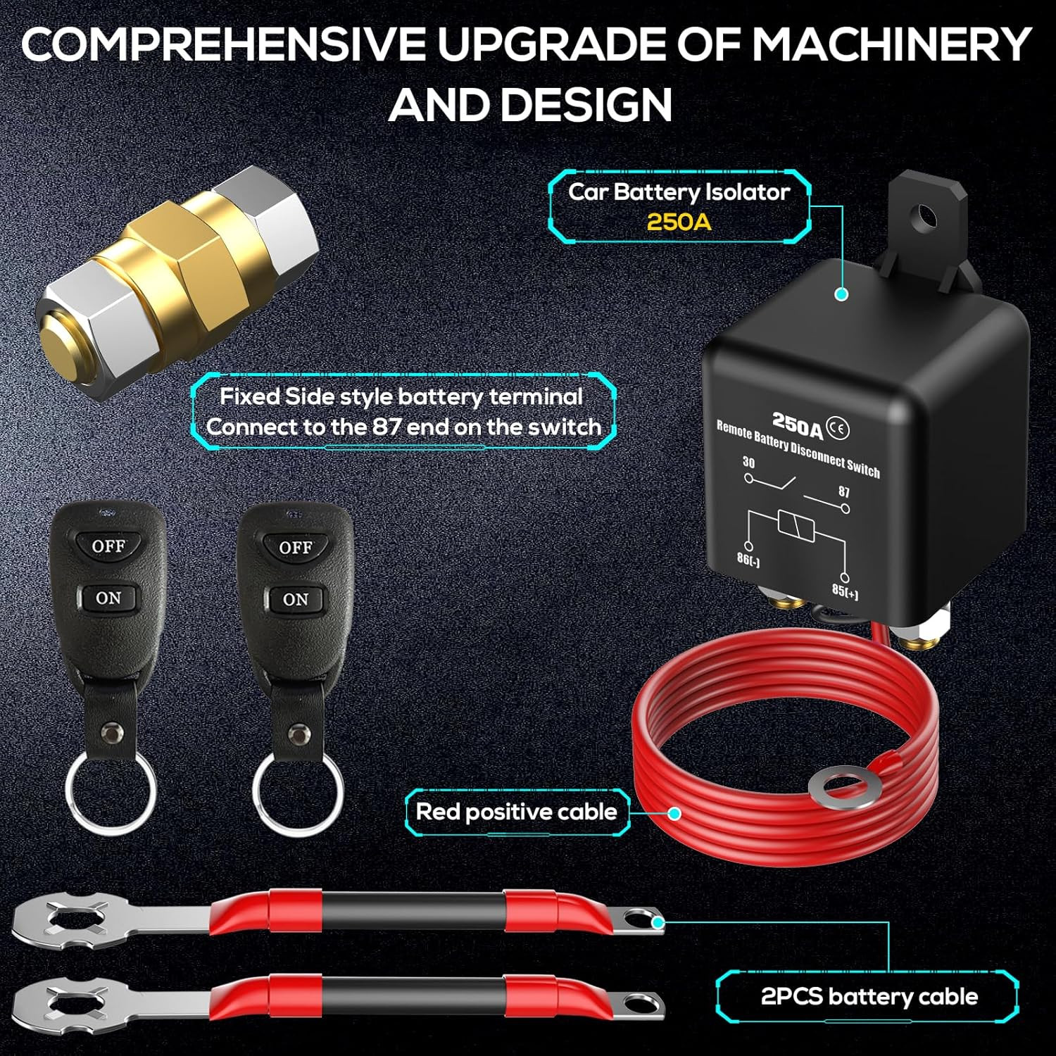 Side Post Remote Battery Disconnect Switch 12V, 250A, Upgrade Prevent Battery Dr gallery